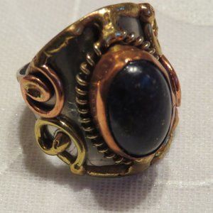 ANJU Tri-Tone Metal & Faux Stone RING Size 6 (K122)